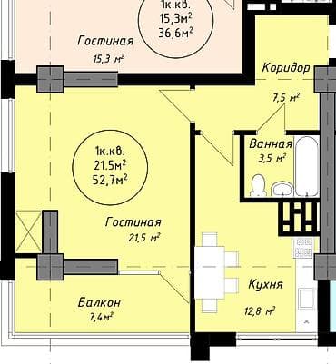 platinum park: 2 комнаты, 52 м², Элитка, 12 этаж, Готовая ПСО (под самоотделку) — 2