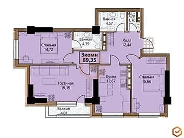 поля земли: 3 комнаты, 89 м², Южная Магистраль Элитка, 17 этаж, ПСО (под самоотделку) — 5