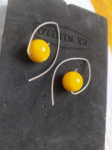 Атайын кийим: Серебряные серьги с натуральным янтарём . королевский — 2