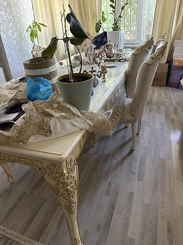 Эмерек: Конок бөлмөсү үчүн үстөл жана отургуч, Колдонулган, түсү - Саргыч боз — 1