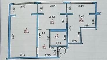 56: 2 комнаты, 54 м², 106 серия, 7 этаж, Евроремонт — 3