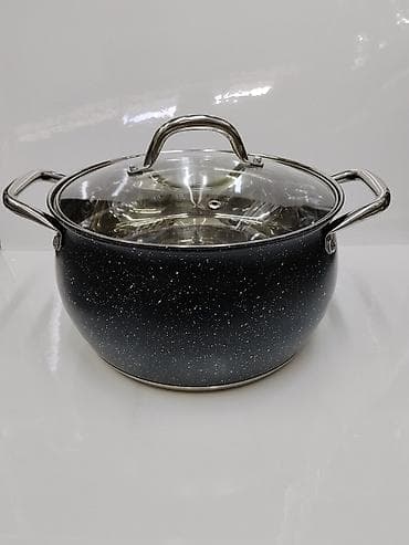 Кастрюля с крышкой, нержавеющая сталь, черный корпус с «крапинками» - — 1