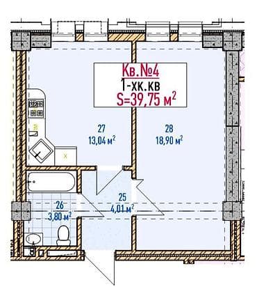 1‑комнатная квартира, ЖК New-York citi Elite house Планировка (кв