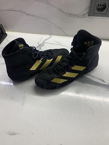 Мужская обувь: Борцовки Adidas Adizero черные с золотыми полосами. - Высокий силуэт — 2