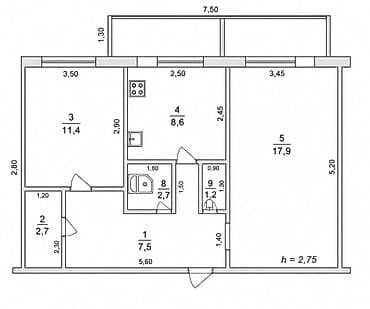 flat osh: 2 комнаты, 63 м², Восток-5 мкр 106 серия, 1 этаж, Косметический ремонт — 10