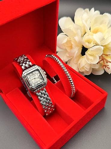 бижутерия tiffany: Элегантный женский набор Cartier: часы и браслет в подарочной коробке — 1