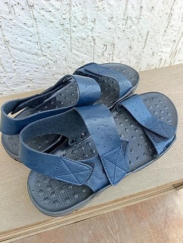 шлепки черные: Мужские сандалии, размер 42. - Цвет: темно‑синий (верх), черная — 1