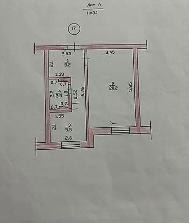 квартира жер дом: 1 комната, 36 м², Индивидуалка, 3 этаж — 7