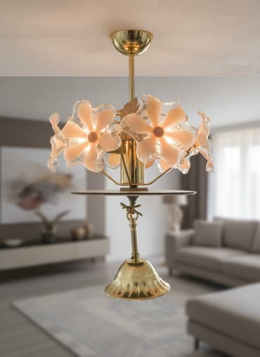 торшер светильник: Потолочная люстра с плафонами в форме цветов, выполненными из матового — 2
