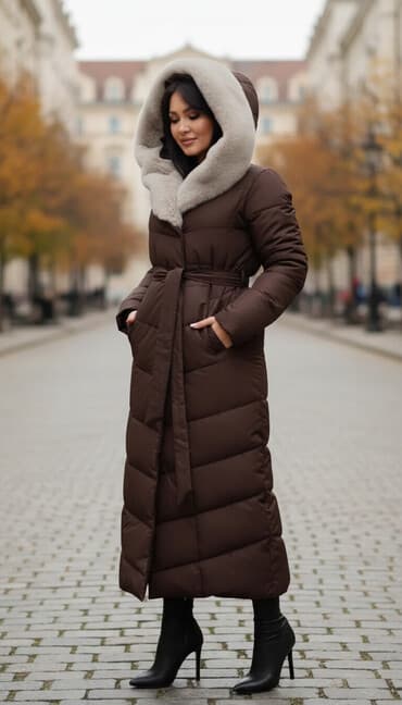 платье для кормящих мам: Пуховик, Длинная модель, Стеганый, M — 1