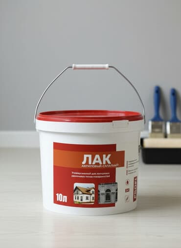Универсальный акриловый лак в ведре объемом 10 литров. Подходит для