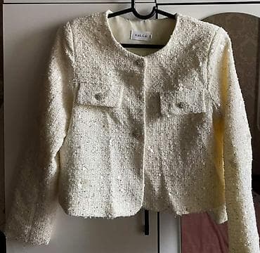 Пиджаки, жакеты: Женский короткий жакет из твида KaiLiLai - Цвет: молочно‑кремовый - — 1