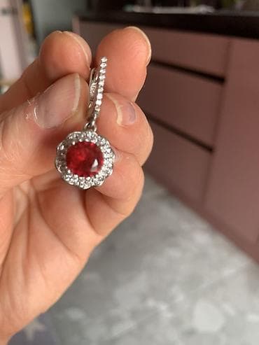 серебряный комплект с красными камнями: Серьги, Женские, Вставка: Рубин, Новый — 4