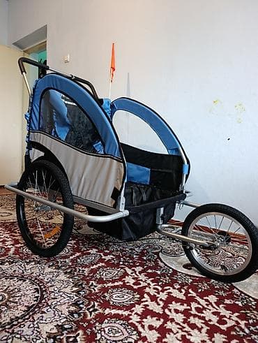 прицеп для велика: Детский велосипедный прицеп‑коляска (двухместный) - Вместительная — 1