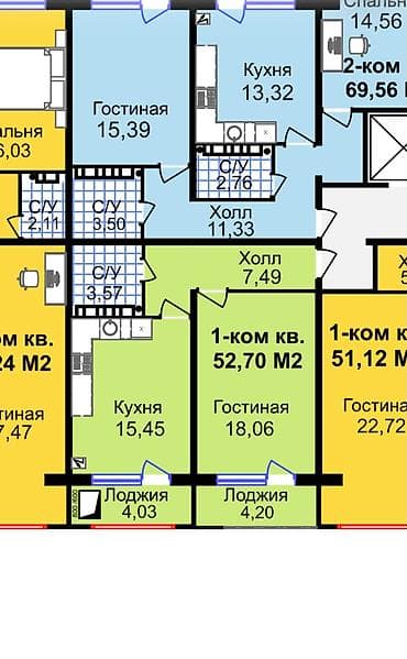52: 1 комната, 53 м², Элитка, 4 этаж, Готовая ПСО (под самоотделку) — 1
