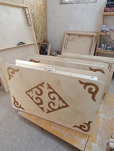 детскую кровать и письменный стол: Национальный кыргызский стол, Раскладной, Дерево — 9