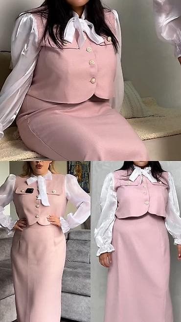 желетка: Костюм с юбкой, Модель юбки: Прямая, Миди, Жилет, 6XL, 5XL — 1