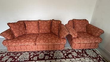 старые диван: Комплект мягкой мебели, Б/у, Самовывоз, цвет - Оранжевый — 6