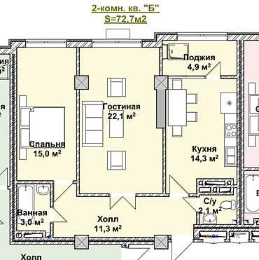 продаю место: 2 комнаты, 72 м², БГУ Элитка, 4 этаж, ПСО (под самоотделку) — 4