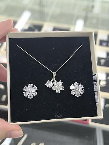 сережки с цирконами: Набор украшений, Проба 925, Женские, Новый — 2