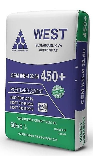 WEST (Андижан) цемент, M-450, 50 кг/м³, Дүңүнөн