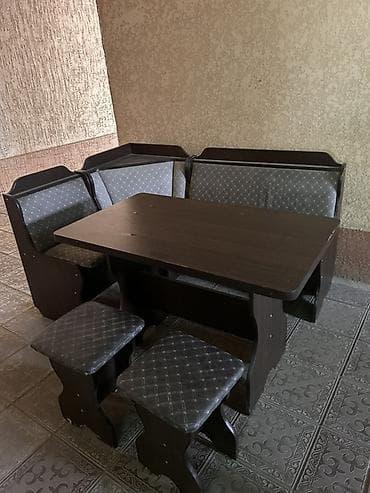диван кожаный бу: Кухонный мягкий уголок, Б/у, Дерево, цвет - Коричневый — 2