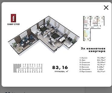Продажа квартир: 3 комнаты, 82 м², Элитка, 2 этаж, Готовая ПСО (под самоотделку) — 1