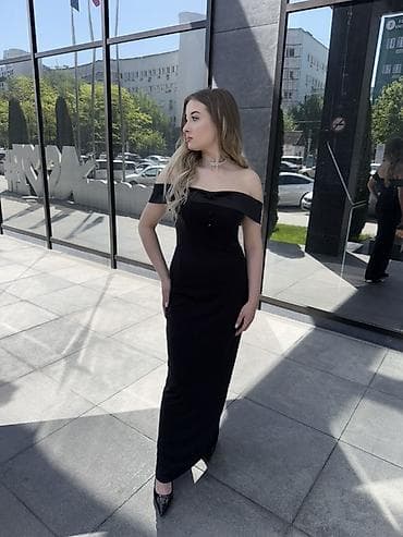 арзан кийимдер: Элегантное вечернее платье в пол - Цвет: глубокий чёрный - Длина — 2