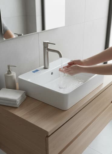 раковина с пьедесталом: Раковина для ванной, Квадратная форма, Материал: Керамика — 1