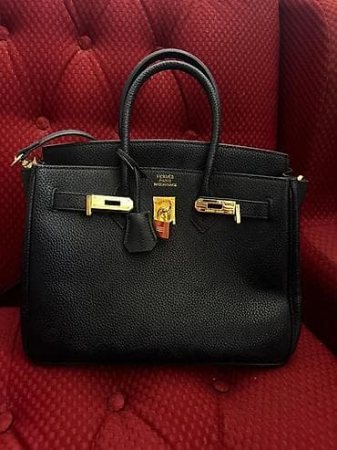 классическая: Сумка-тоут в классическом стиле Birkin, черного цвета. - Материал — 1