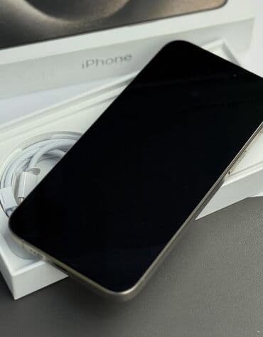 компь: IPhone 15 Pro Max, Колдонулган, 256 ГБ, Natural Titanium, Заряддоочу түзүлүш, Куту, 90 % — 6