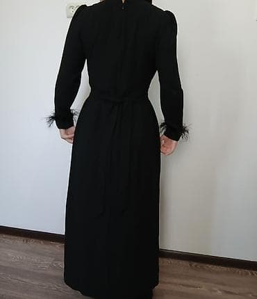 перья: Элегантное длинное черное платье YGS Store - Длина макси, прямой — 2