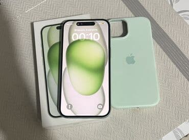 смарт часв: IPhone 15, Жаңы, 128 ГБ, Alpine Green, Каптама, Куту, Кабель, 88 % — 2