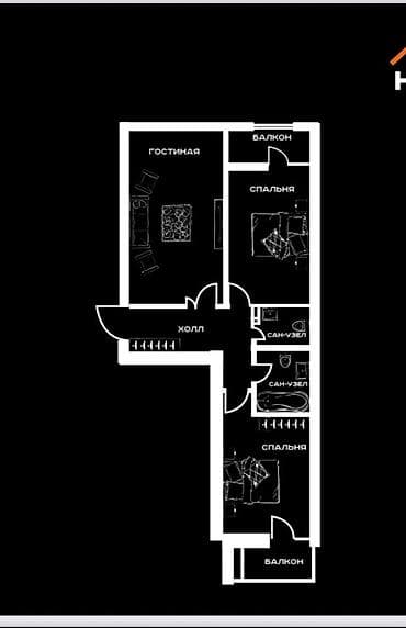 маариф: 2 комнаты, 73 м², Элитка, 6 этаж, Готовая ПСО (под самоотделку) — 4