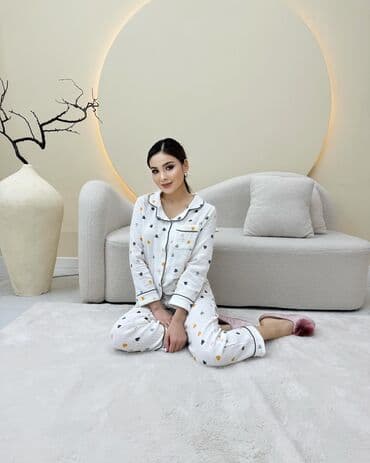 белая ночная сорочка: Пижама, Муслин, S, M, L — 4