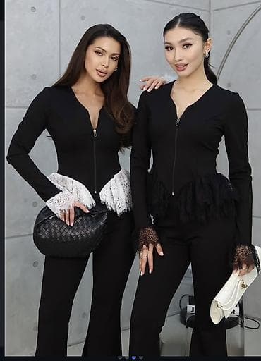 garmin forerunner: Женский костюм с кружевной баской и манжетами - Цвет: черный; — 1