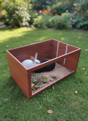 будка для животных: Кролики декоративные (2 шт.) в вольере
две самка обменяю на самец — 1