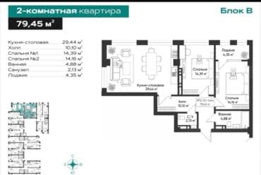 квартира бишкек без хозяин: 3 комнаты, 80 м², Элитка, 13 этаж, ПСО (под самоотделку) — 3