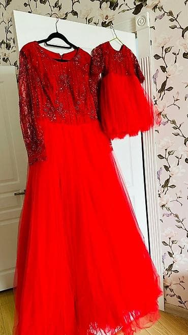 красная платье: Вечернее платье, Пышное, Длинная модель, С рукавами, С пайетками, L, XL — 4