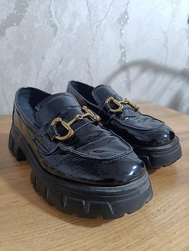 Сабо: Лоферы женские, стиль chunky - Материал верха: черный лак (глянцевый — 1