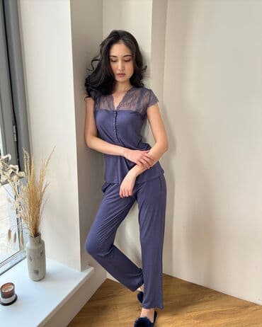 белая ночная сорочка: Пижама, Вискоза, Турция, С кружевом, M, L, XL — 2