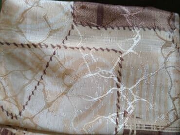 кухонный шторы: 1.Шторы коричневые в ромбик, с тесьмой для крючков 1.35 * 3 м (3 шт) — 3