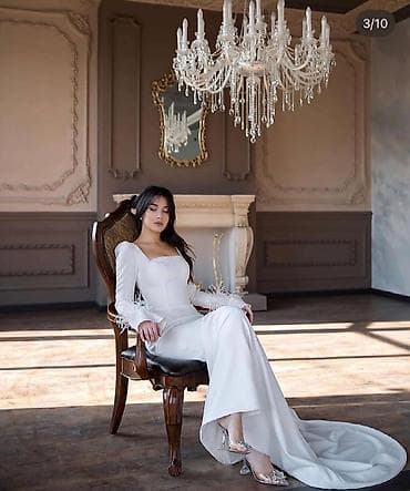 свадебное плптье: Элегантное белое платье в классическом стиле. ТОРГ ВОЗМОЖЕН - Длина — 5