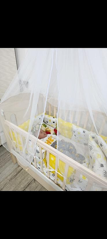 Төрөт үйү үчүн буюмдар: Детский комплект для кроватки с балдахином бу почти новый - Набор — 1