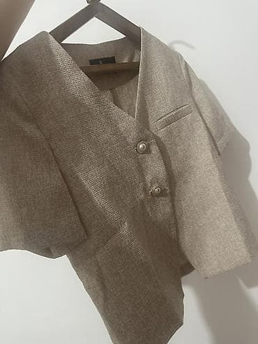 шорты патрика: Женский укороченный жакет с коротким рукавом - Цвет: бежевый меланж - — 4