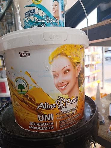 Латексная краска, Alina Paint, Для стены, цвет - Белый, 7 кг, Матовая, Моющаяся, Казахстан