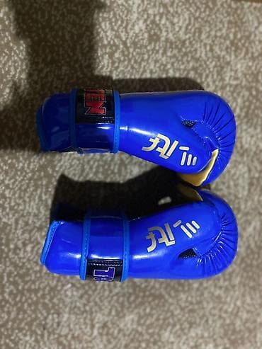 Перчатки: Комплект экипировки для единоборств (синий): - Шлем MOOTO с полной — 4