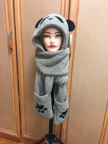хиджаб для детей: Шапка-шарф и перчатки в одном для девочек. Тёплая удобная — 1