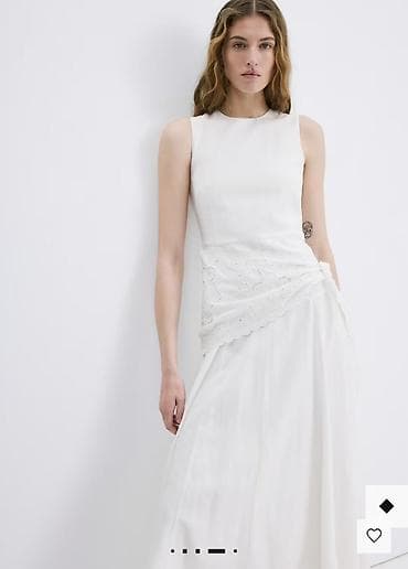 mind error: Белое платье миди без рукавов с асимметричным декором на талии. - — 1