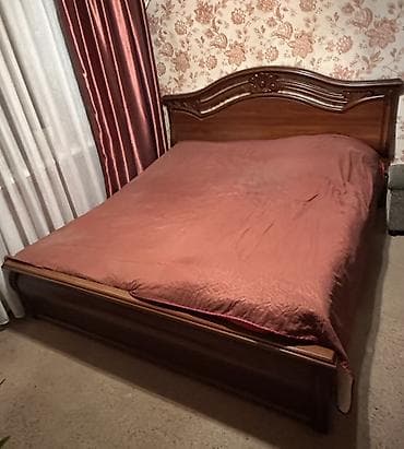 Спальный гарнитур, Двуспальная кровать, Тумба, Шкаф, Другая страна производитель, МДФ, Самовывоз, цвет - Коричневый